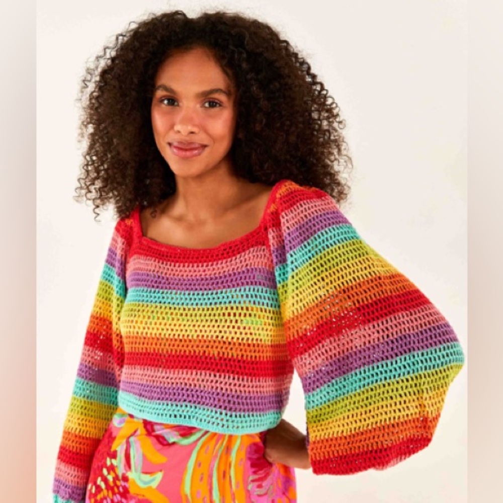 Farm Rio Multicolored Crochet Blouse. NWT. Size S